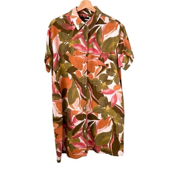 Tahari 100% Linen Floral Patterned Polo Shirt Dress in Size Large - Picture 4 of 13